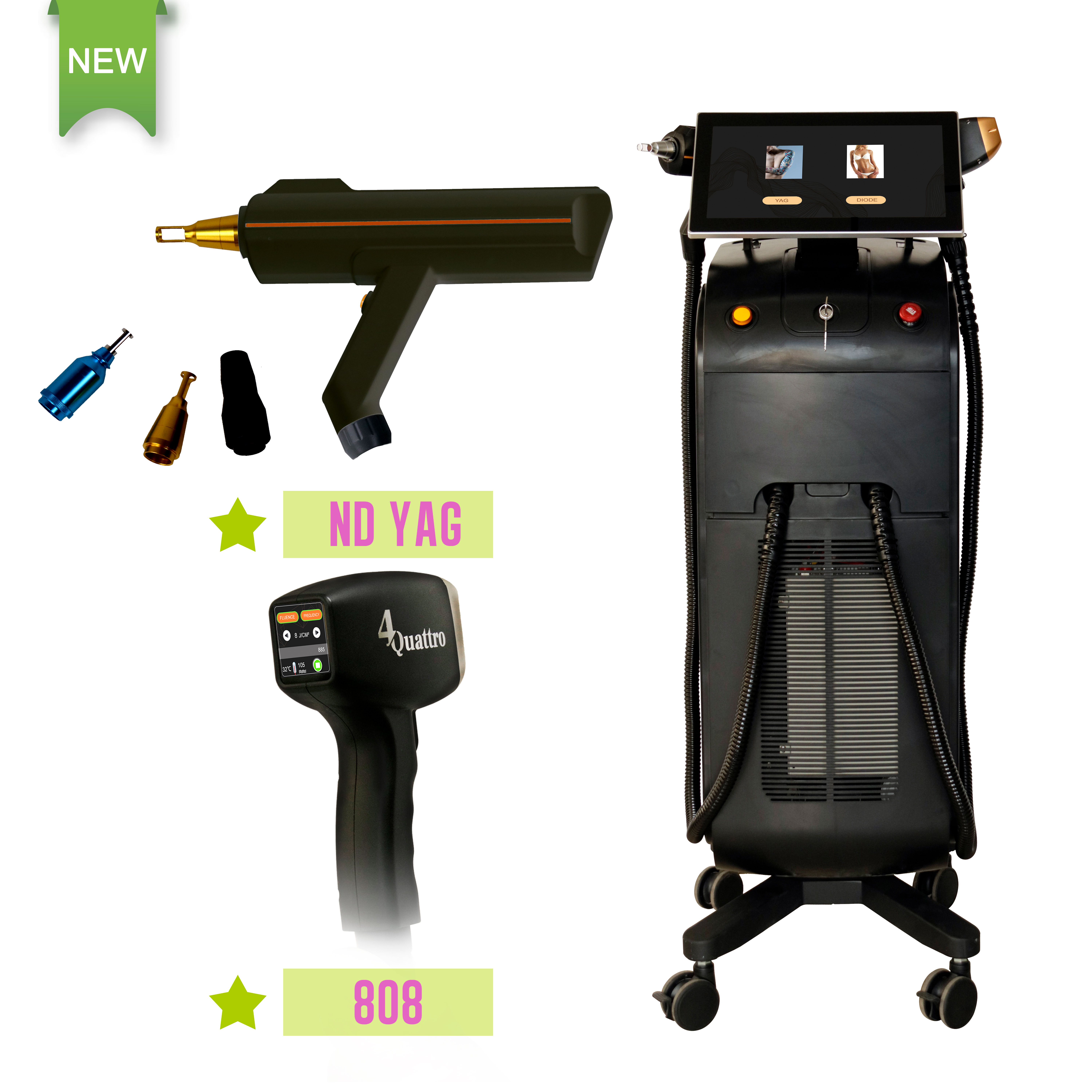 Weifang KM multifunctional 4 in 1 diode laser IPL Nd yag laser RF beauty machine with android screen