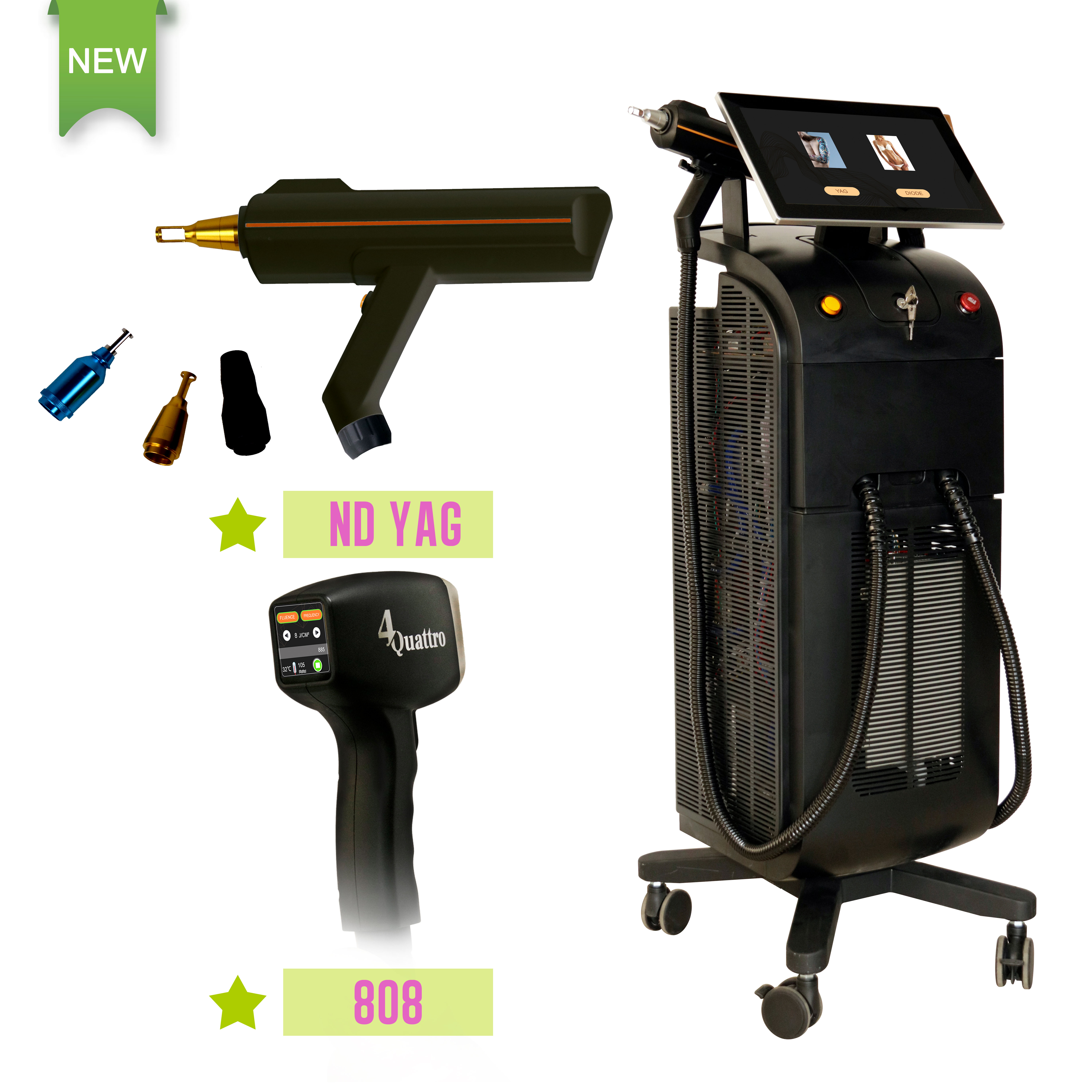 Weifang KM multifunctional 4 in 1 diode laser IPL Nd yag laser RF beauty machine with android screen