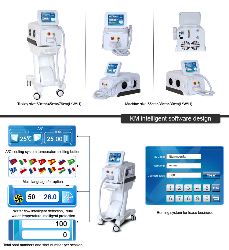 Weifang KM 4K screen portable 3 wave 755 808 1064nm diode laser hair removal machine Weifang KM 4K screen portable 3 wave 755 808 1064nm diode laser hair removal machine